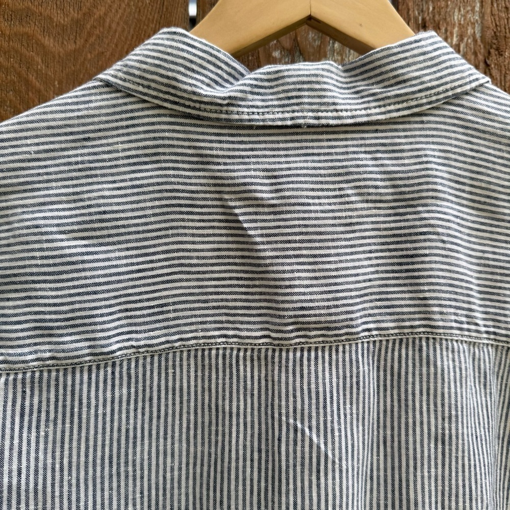 JONES NEW YORK Women’s Blue White Striped Pull Over Linen Shirt Size Large - Picture 7 of 9